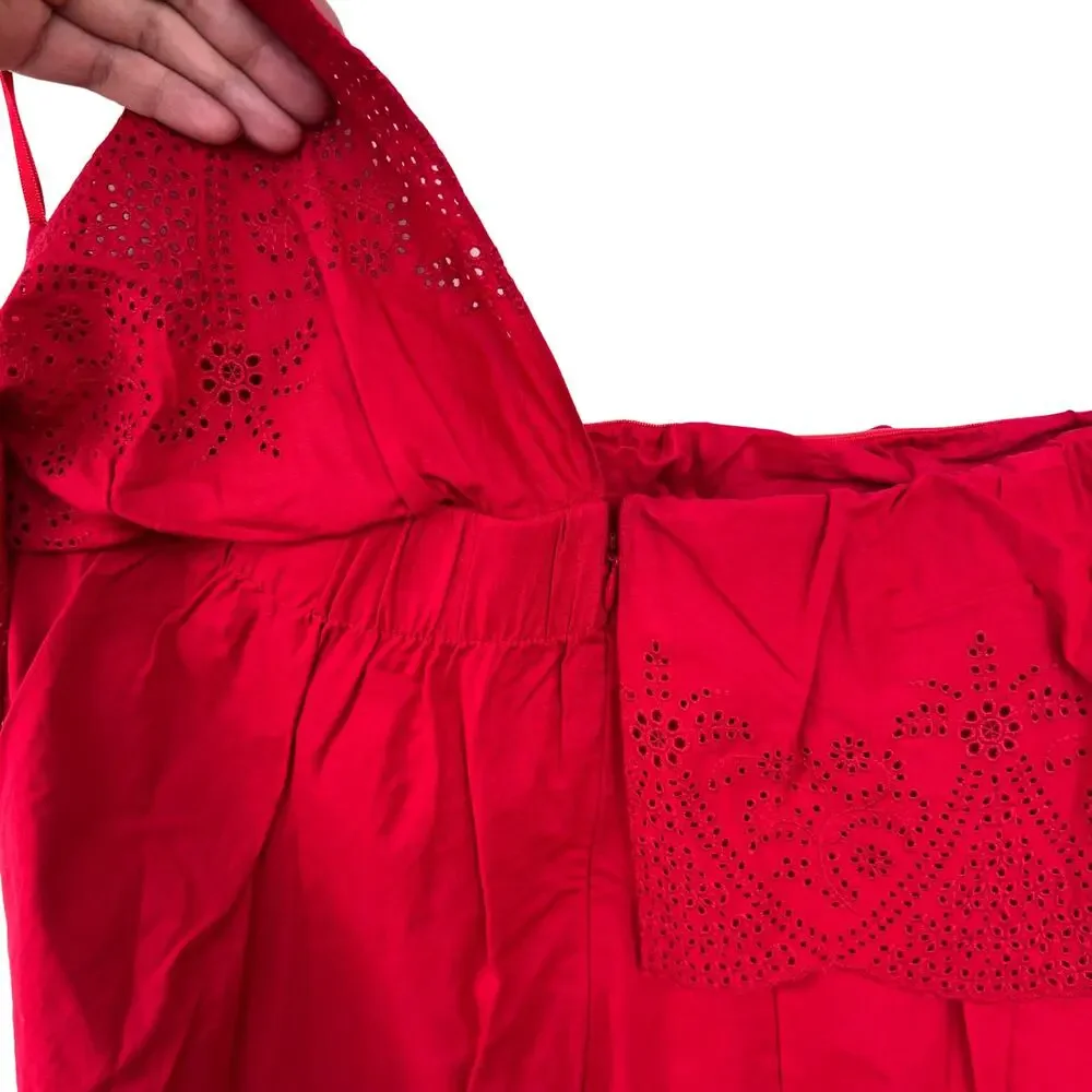 NWT POSSE Beryl Strapless Mini Dress Pockets Ruby Red Cotton Eyelet Lined L - Picture 5 of 12